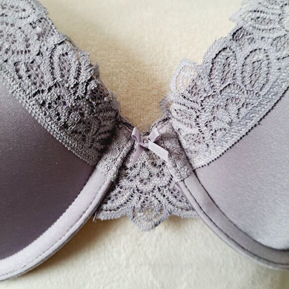 Aerie Real Power Plunge Push Up Bra 38D Light Purple Grey Lace Trim Sexy NWOT - Picture 9 of 16